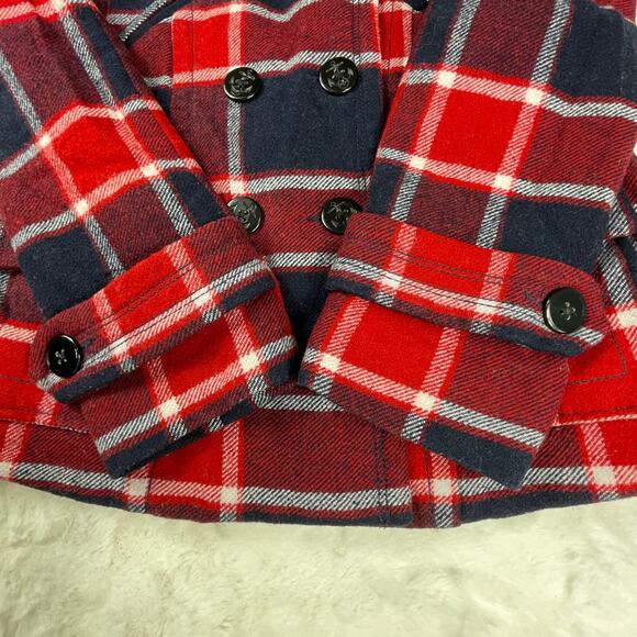 🔥American Eagle Wool Blend Plaided Red Blue Military Style Peacoat Jacket Sz M - Picture 6 of 16